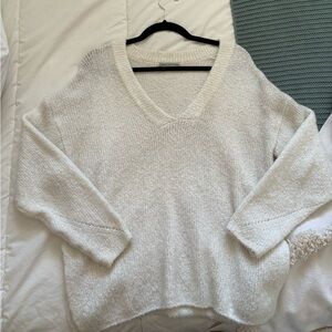 Knit White Vneck Sweater